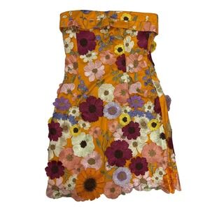 Sage + Paige Women's Strapless Yellow Mini Dress Floral Embroidery Boho Sz S NWT